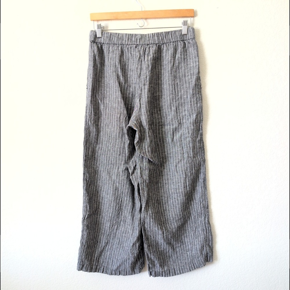 Eileen Fisher Organic Linen Pinstripe Wide Leg Pants Grey XS Coastal Euro Summer - Picture 2 of 7